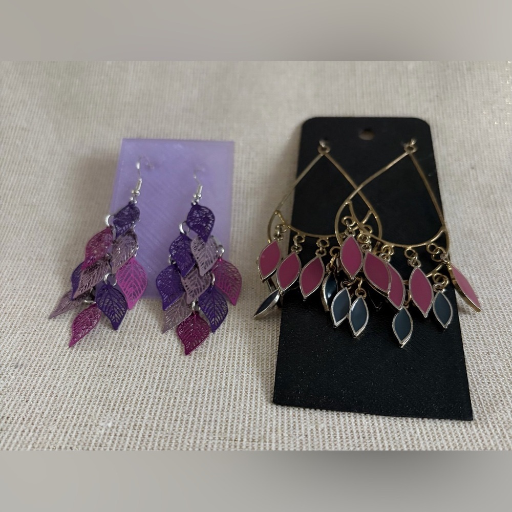 Women’s Leaf Dangle Earrings in Pink, Purple and Blue - Stylish Fashion Jewelry